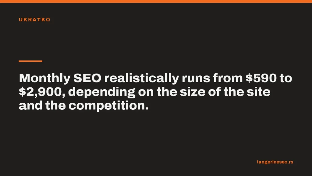 Monthly SEO realistically runs from $590 to $2,900, depending on the size of the site and the competition.